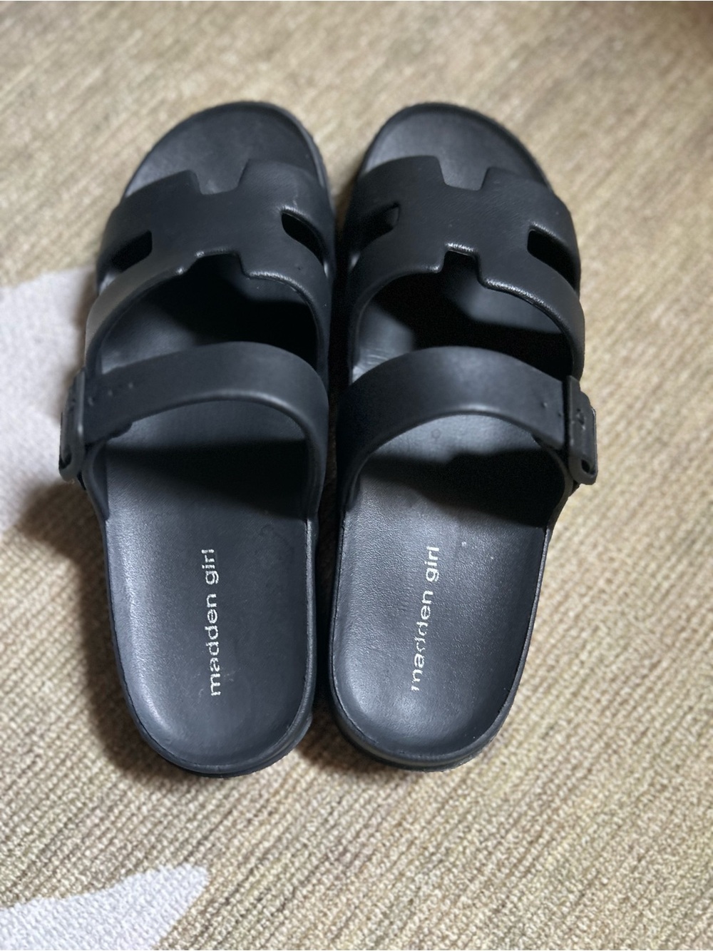 Madden Girl Black Double-Strap Slide Sandals